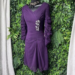 JJ's House Women Dress 6 Purple Formal Short‎ Pleated Stoned Wedding 1658